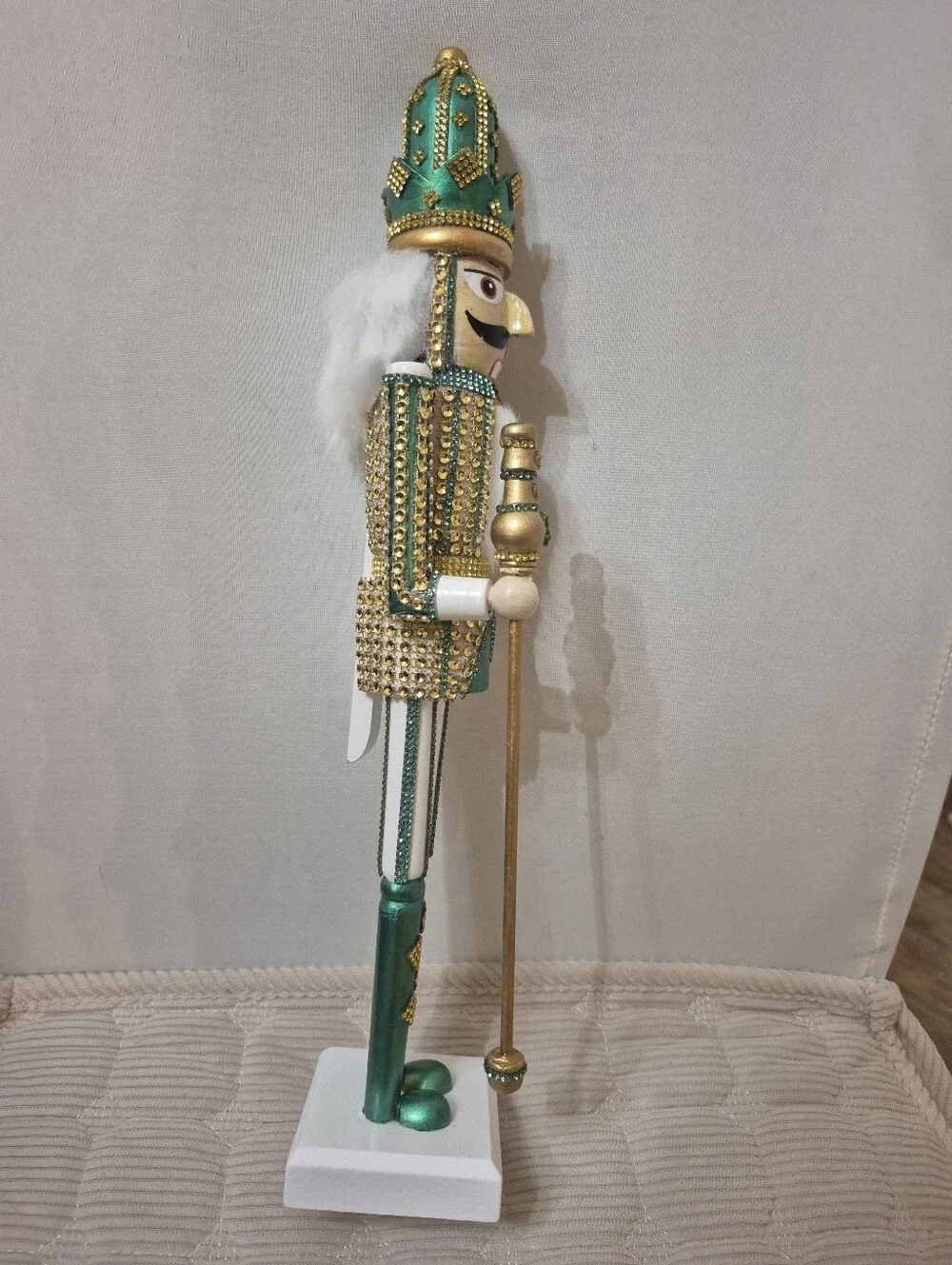 Green and Gold Bejeweled Nutcracker Figurine